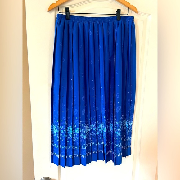 Leslie Fay Royal Blue Pleated Polyester Mid length Skirt Designer Women’s SZ 12 - Picture 1 of 13
